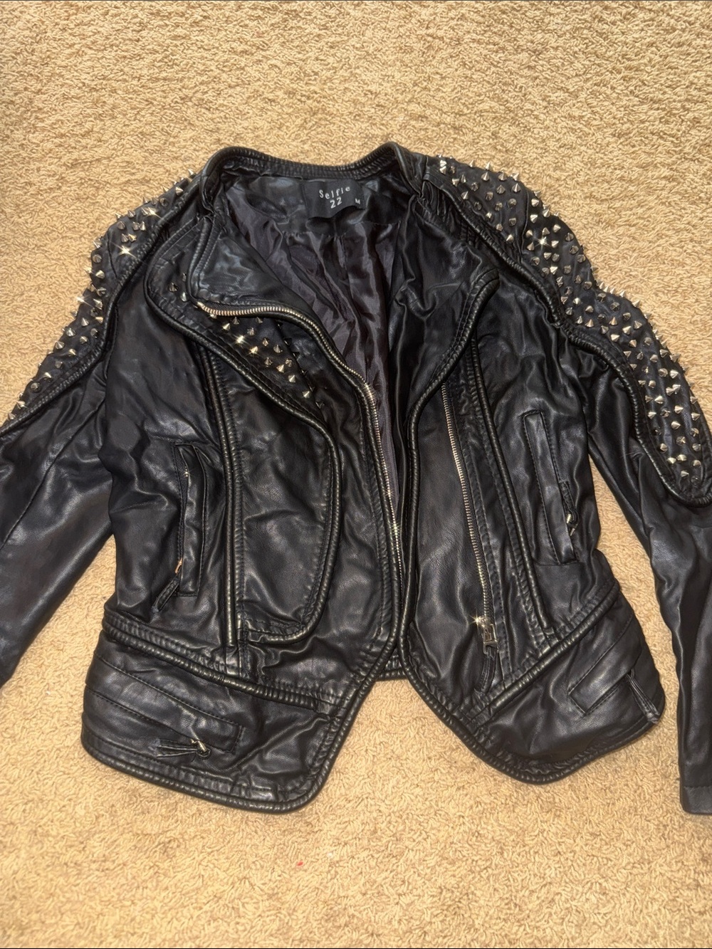 Black Studded Leather Moto Jacket - Women's